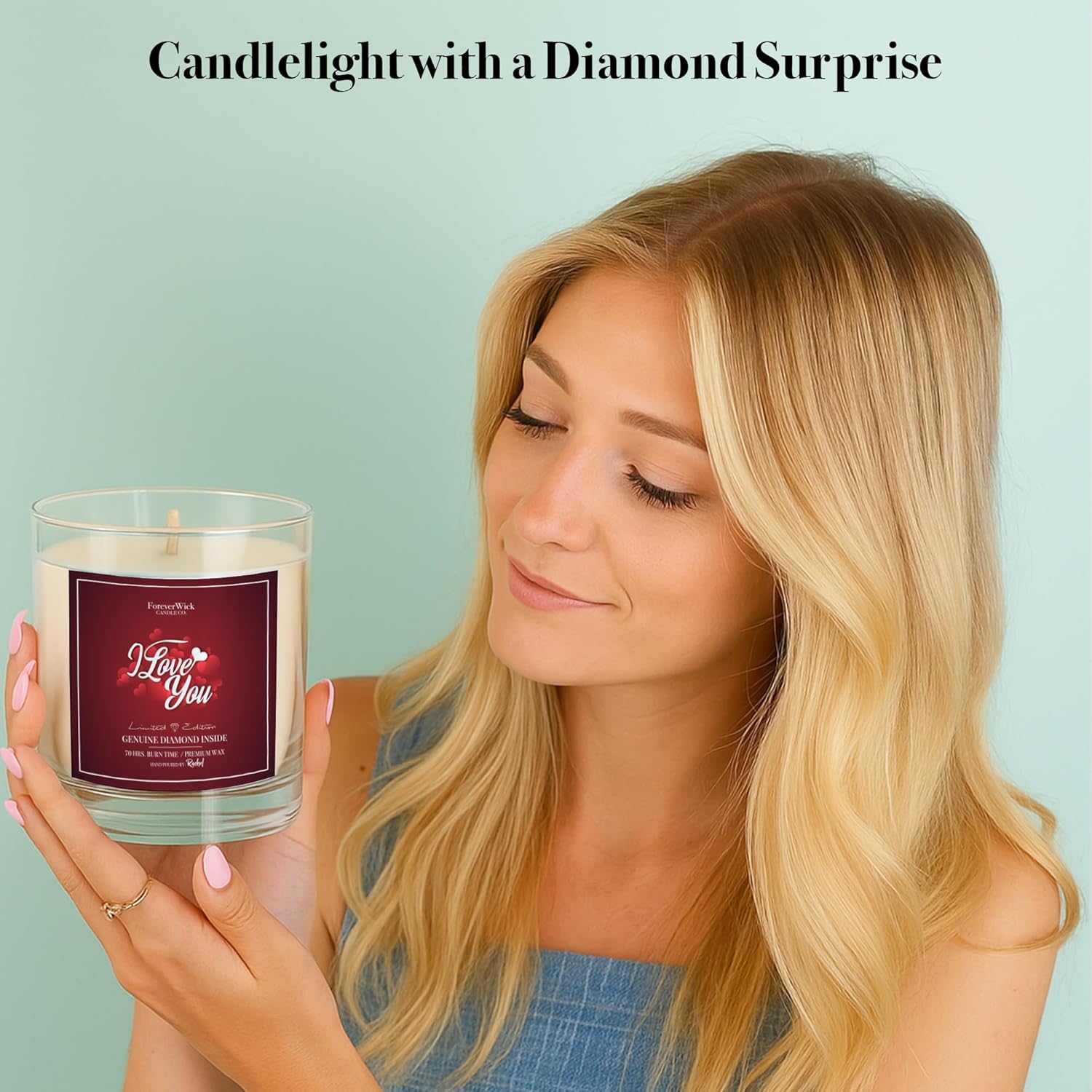 I Love You Surprise Candle with Diamond Inside | Foreverwick Candles | Scented Soy Candles Gifts for Women Anniversary Candle Wax | Romance Candles All-Natural Organic Soy Candle 14oz | 70h