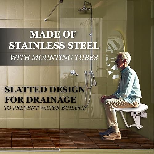 Miniatura 2 de Asiento de ducha plegable acolchado, banco de montaje en pared para ducha interior, asistencia de seguridad de baño ADA, acero inoxidable 304,