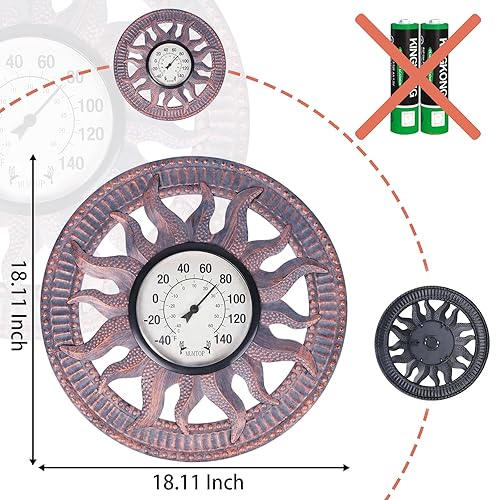 Miniatura 5 de Termómetros de exterior para patio, termómetro al aire libre, termómetro de pared para patio, pared o decoración, no requiere batería, termómetro