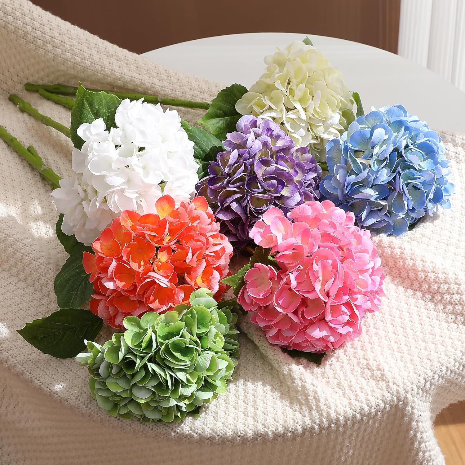 3Pcs Hydrangea Artificial Flowers, 22.44" Real Touch Latex Faux Hydrangea with Long Stems & Leaves for Home Office Decor or Wedding, Party, Centerpieces, Floral Arrangements (White) - Image 9