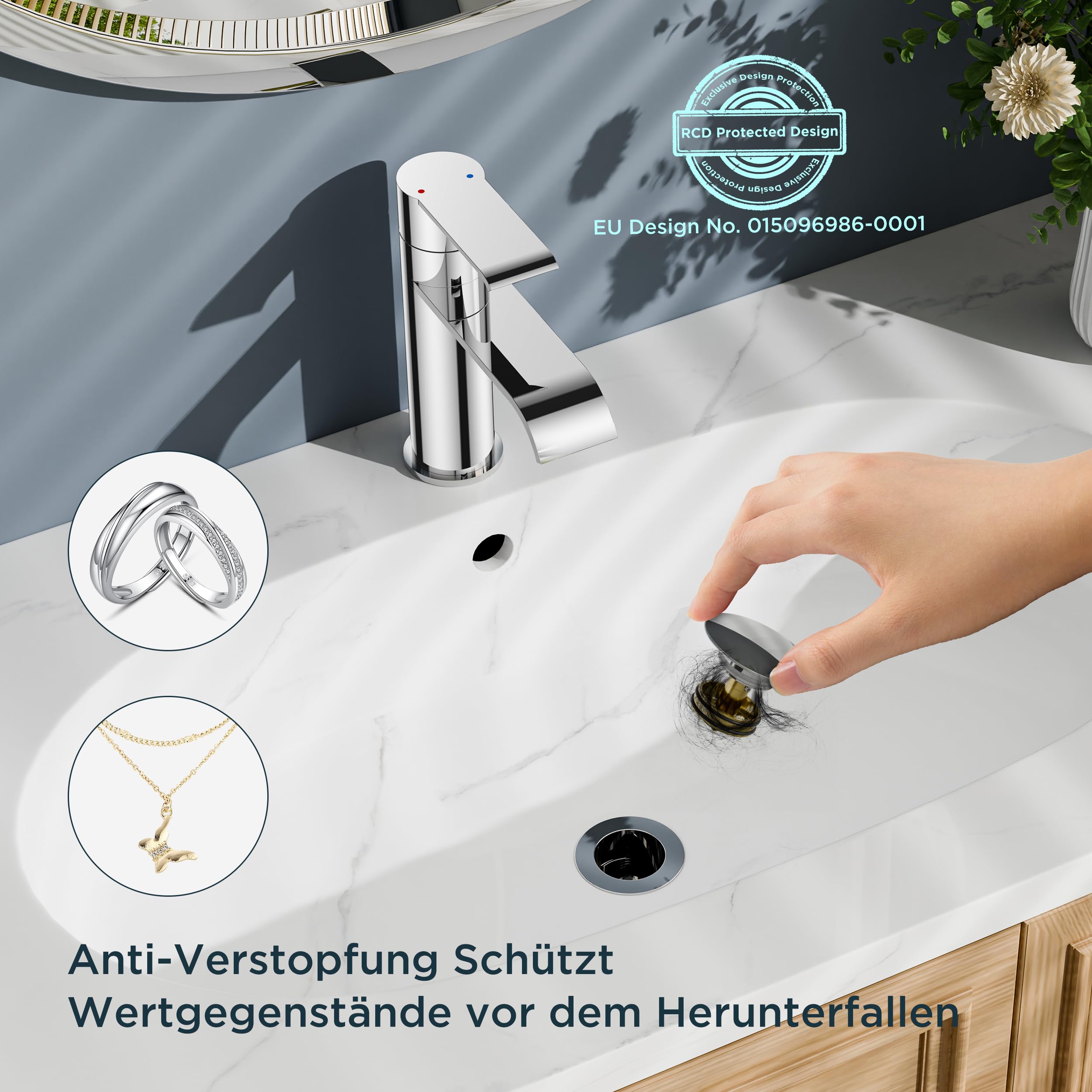 FORIOUS Wasserhahn Bad mit Ablaufgarnitur, Waschtischarmatur Einhandmischer – Hochwertige Waschbecken Armaturen für Badezimmer, Moderne Armatur Badezimmer, Energiesparend & Wassersparend