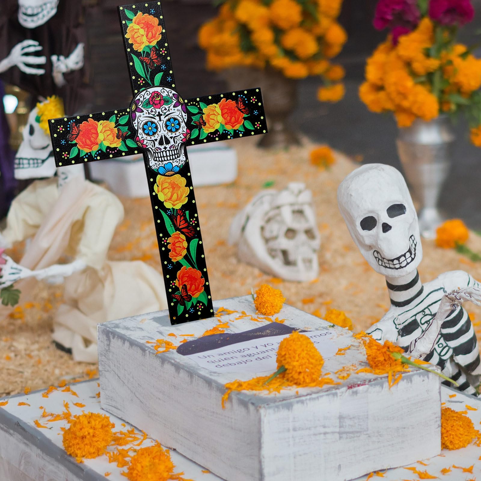 6er Set Tag Der Toten Holzschilder - Día De Los Muertos Dekoration, Bunte Tischaufsteller Für Halloween
