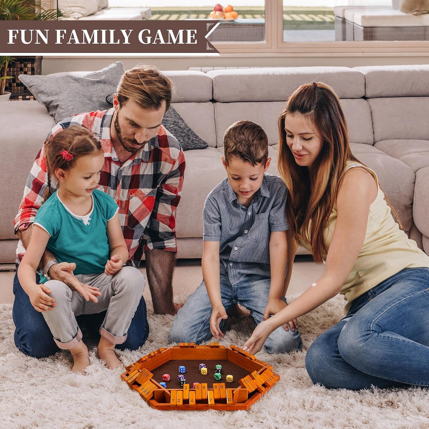 Shut the Box Dice Game - Classic Wooden Family Board Game for 6 Players, Fun Classroom Home Party & Pub Strategy Game for Adults and Kids, Vintage Style