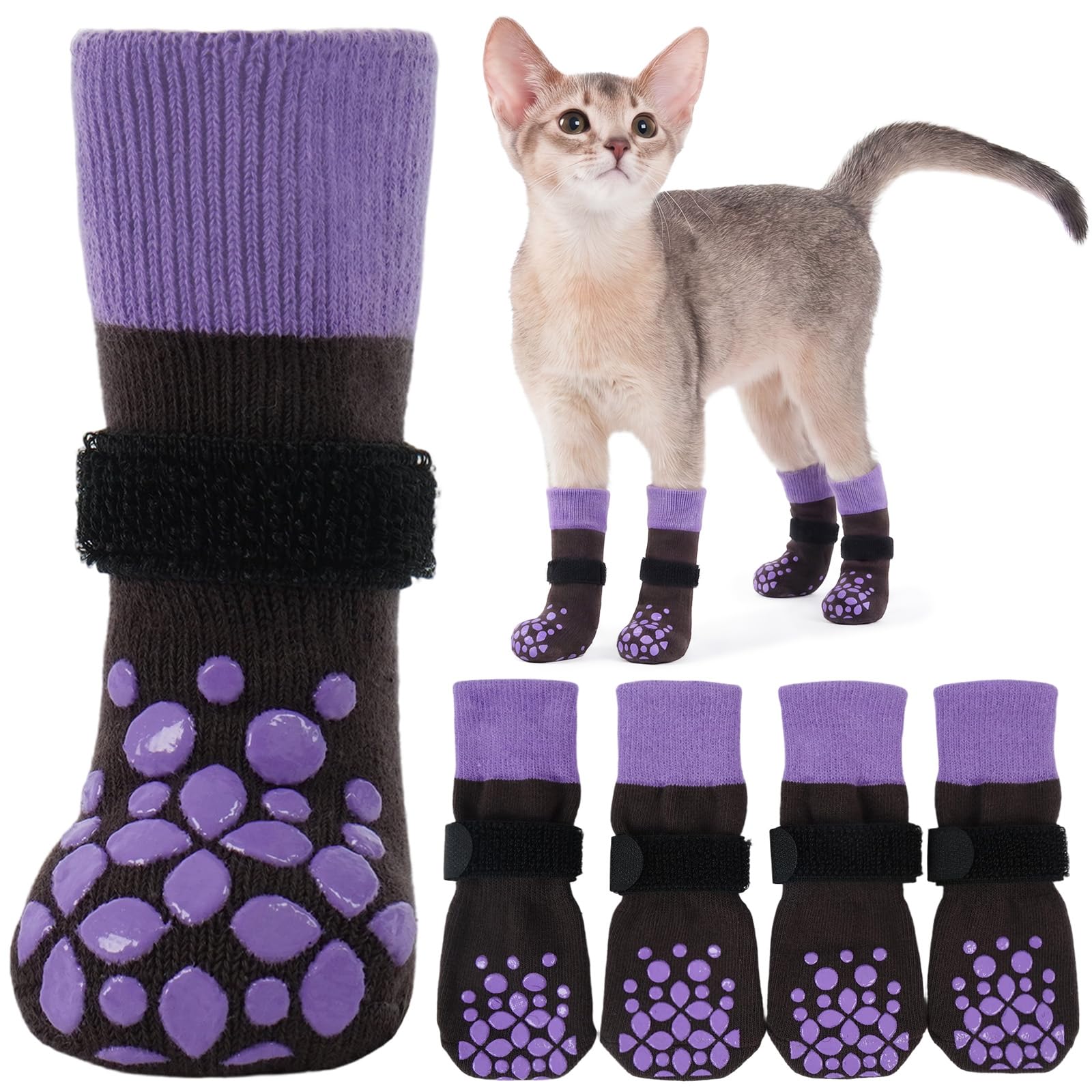 PUMYPOREITY 2 Pairs Cat Paw Protector, Cat Mittens To Stop Scratching, Grip Socks, Paw Bandage Sock To Stop Pulling Stitches Out(Purple, 3XS) โ image 1