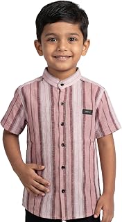 Boys Cotton Striped Half Sleeve Shirt with Mandarin Collar (Pack of 1) Price In India