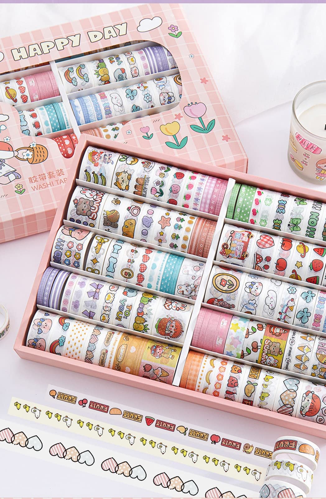 Washi Tape, 100 Rollos De Cinta Adhesiva Decorativa Washi Tape, para DIY Manualidades, Revistas, Planificadores, Tarjetas, Scrapbook,Calendario, Diario De La Biblia Y Envoltura De Regalos,B