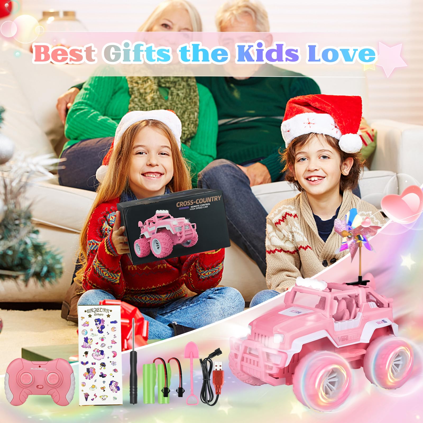 Ulikey Auto Telecomandata Ragazze, Macchina Telecomandata, Rosa Jeep Auto RC 1:18, Fuoristrada Telecomandata 2,4 GHz, Tutti i Terreni RC Auto 4WD, Regali di Compleanno Giocattoli per 6-12 Anni Ragazze