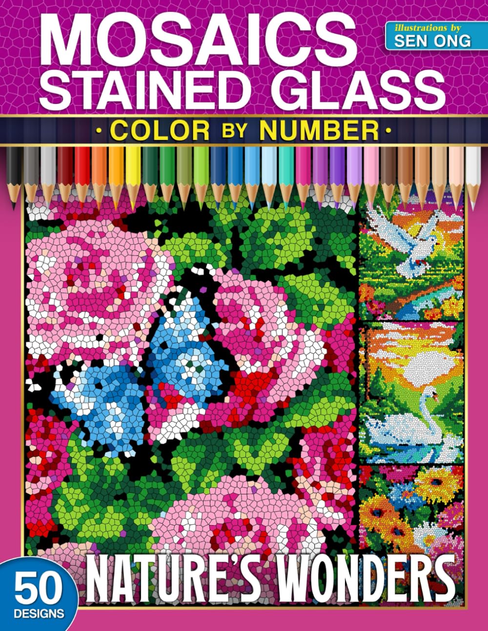Nature’s Wonders Stained Glass Mosaics Color by Number: 50 Vibrant Scenes of Birds, Flowers, and Butterflies (Stained Glass Mosaics Color by Number Collection)