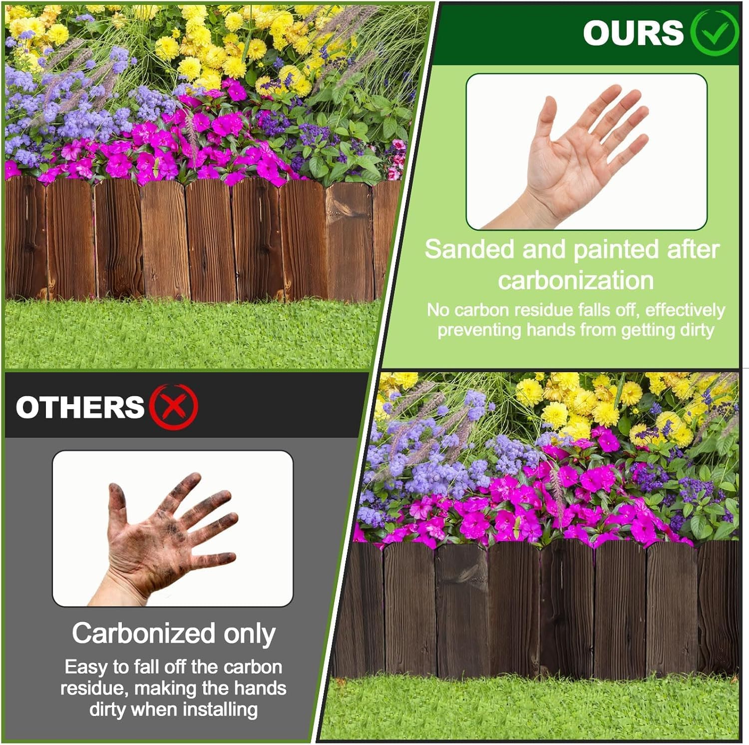 Garden Wooden Fence,12ft X 8in Pine Wood Flower Bed Edging Borders, No Fading Planter Fencing for Outdoor Patio Lawns Yard Flower Bed Decoration
