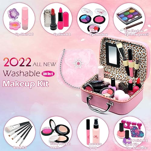 Miniatura 2 de Kit de maquillaje para niños para niñas, maquillaje lavable para niñas pequeñas, juego de maquillaje real, no tóxico, para niños pequeños, para