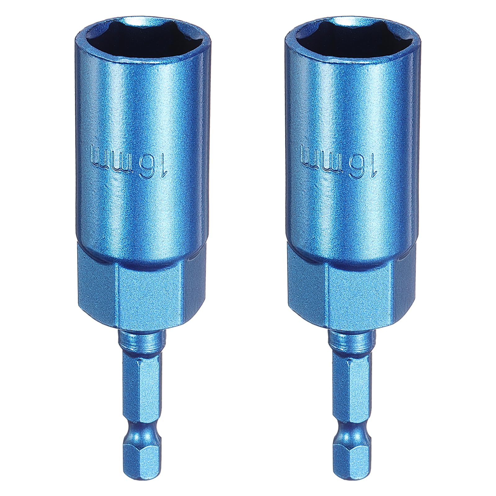 sourcing map 2pcs Nut Driver 16mm Hex Drive Socket CR-V Steel Power Screw Drill Bits Socket Wrench Tools with 1/4" Quick Change Hex Shank for Power Drills Impact Drivers, Blue