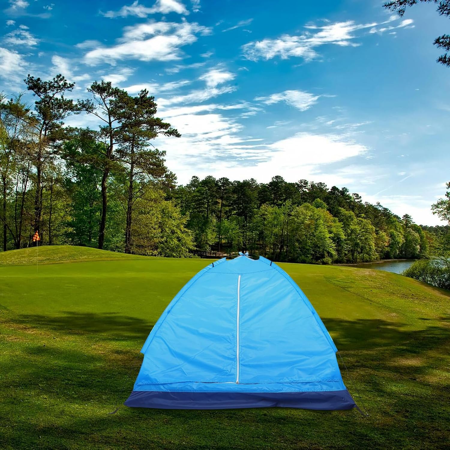 Cabilock Two-Person Camping Tent Single Layer Lightweight Backpacking Shelter Blue Beach Tent for Outdoor Hiking and Park Use