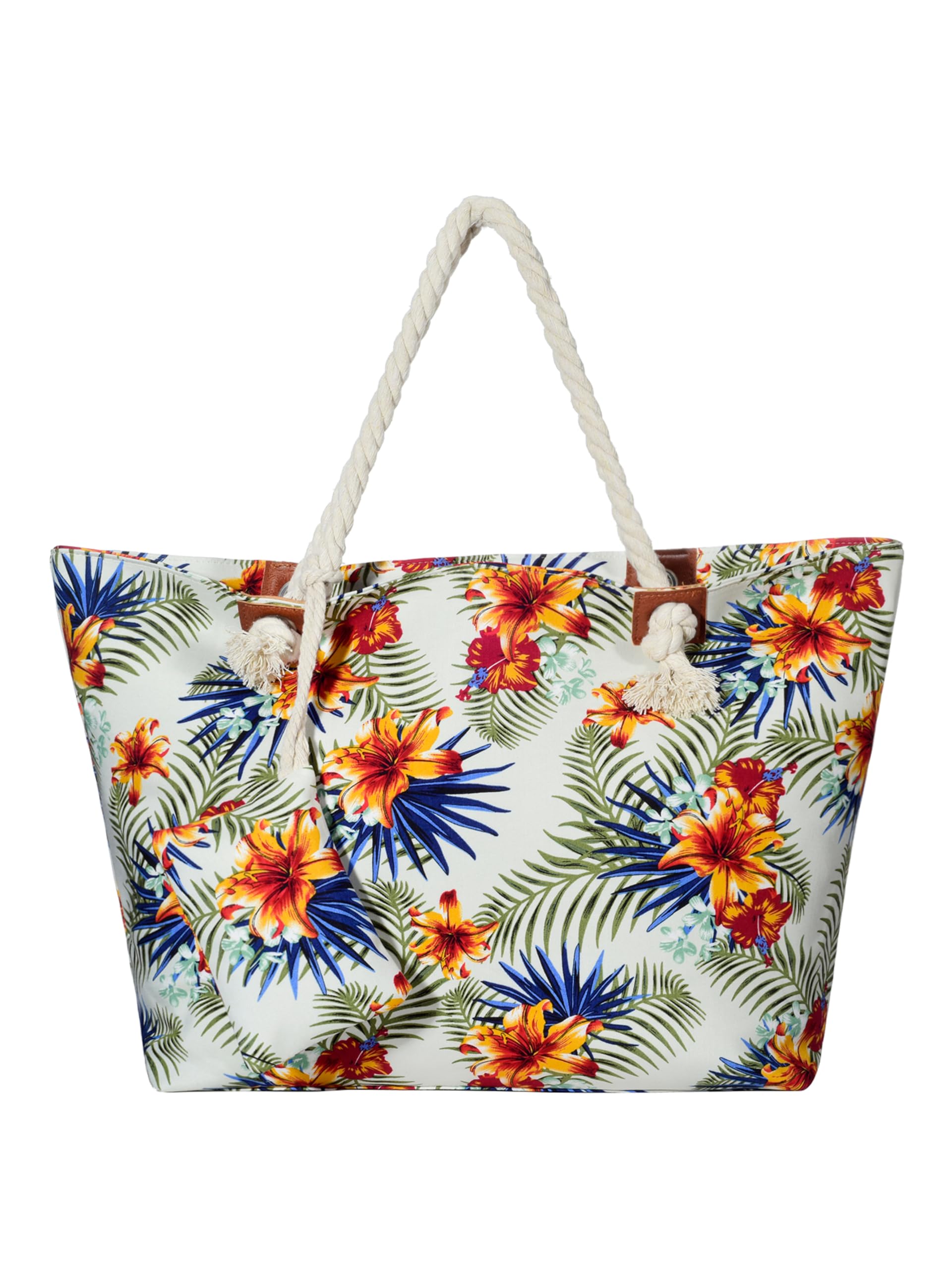 DonDon Strandtasche XXL mit Reißverschluss - Umhängetasche Damen, Shopper Tasche Damen im Beach Look mit Schulterriemen - Urlaub Must Haves Beach bag