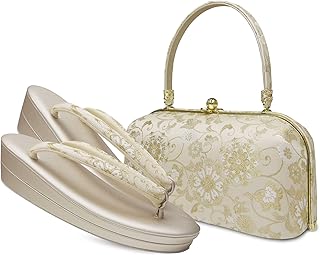 [NISHIORI] 草履バッグ セット 帯地 フォーマル用 二枚芯 レディース 唐草文様 雪輪文様 Sサイズ Freeサイズ LLサイズ 金 銀 2色 3タイプ