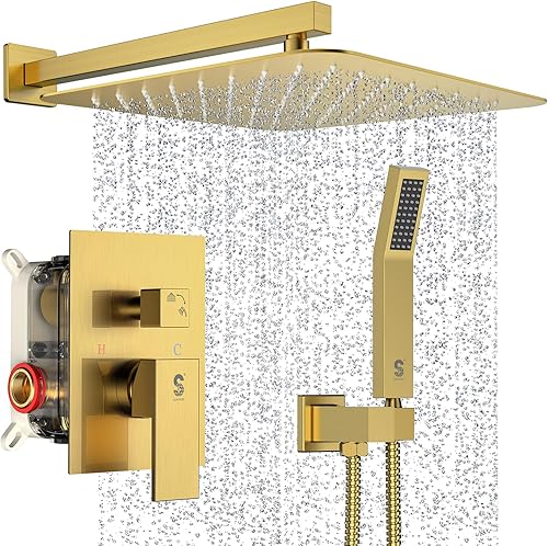 Miniatura 73 de SR SUN RISE Sistema de ducha negro mate de 12 pulgadas, latón de 12 pulgadas, mezclador de lluvia de lujo, conjunto combinado de ducha montado
