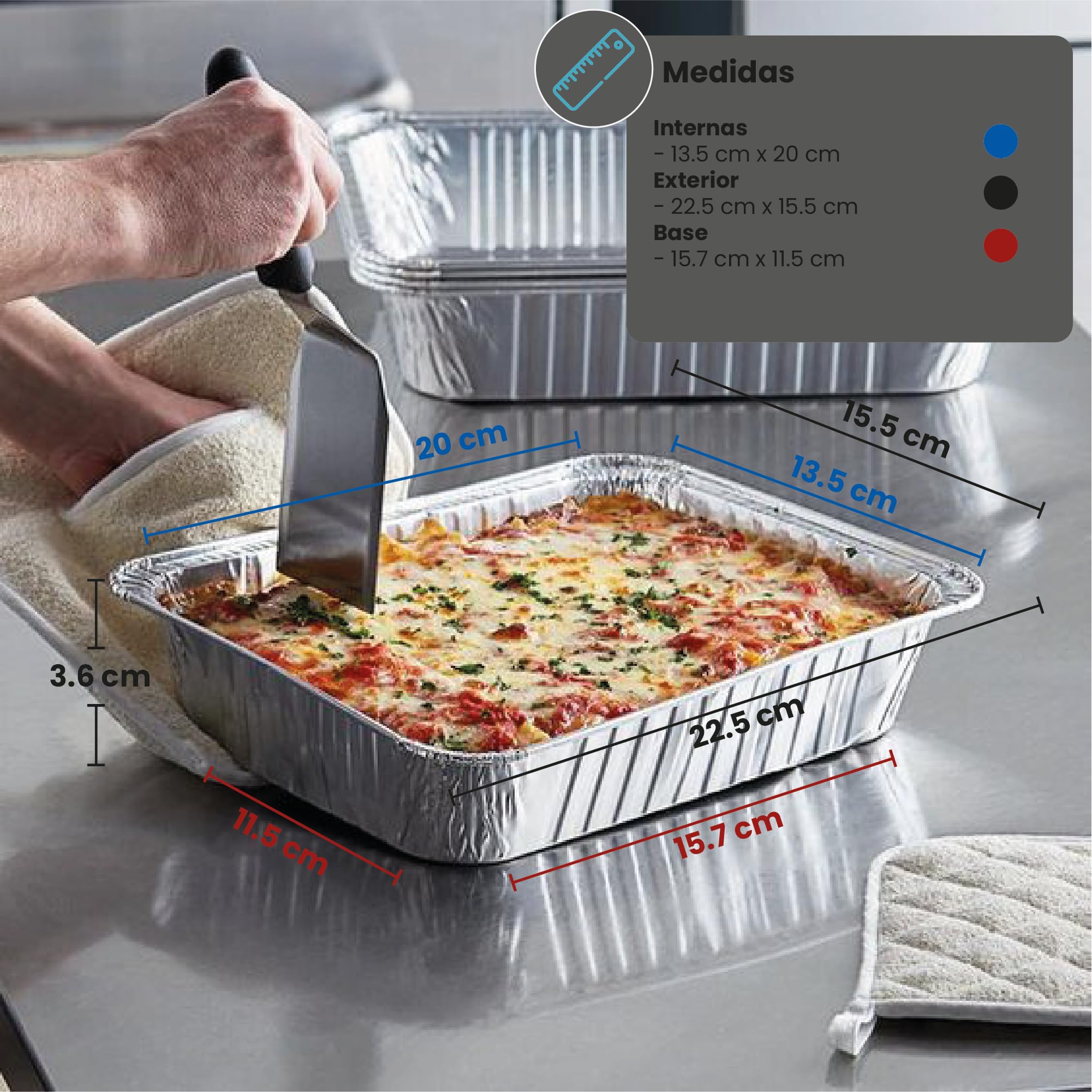 ACESA - Envases de Aluminio Desechables con Tapa – 100 bandejas de Aluminio Desechables - Bandeja para Horno - Envases aluminio desechables para alimentos - Ideales para eventos (900ml)