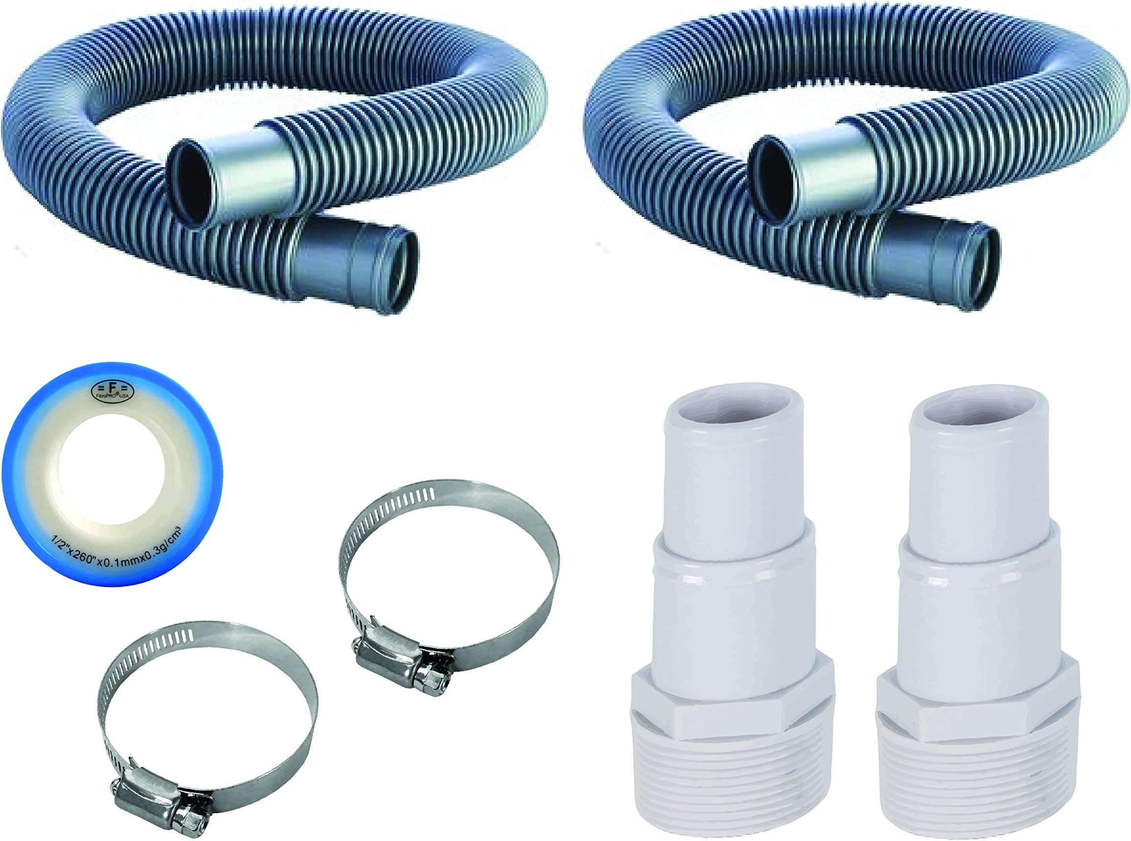 FibroPool 1 1/4" Swimming Pool Filter Hose Replacement Kit (6 Feet, 2 Pack)