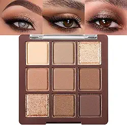 Erinde Paleta de sombras de 9 cores, paleta de sombra fosca com glitter, altamente pigmentada, à prova d'água, longa duração, palete de maquiagem de sombra nude natural neutro, marrom chocolate