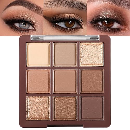 Erinde Paleta de sombra de ojos de 9 colores, paleta de maquillaje de sombra de ojos con purpurina mate, altamente pigmentada, larga duración,