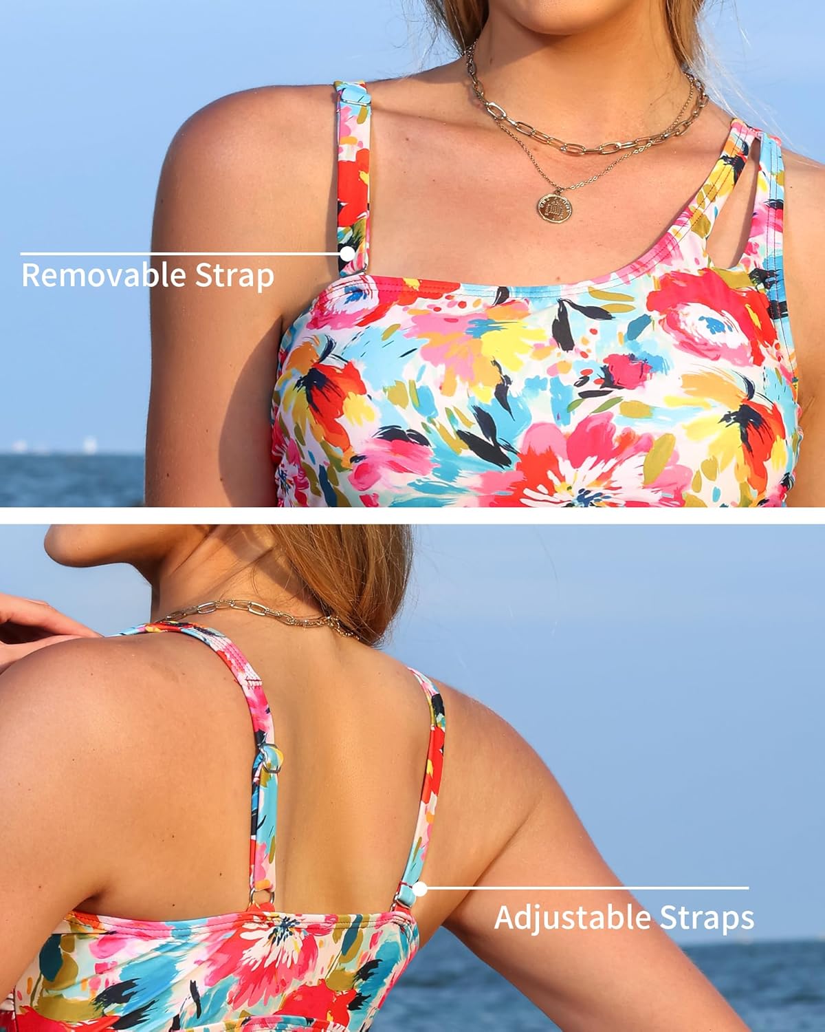 Charmo One Shoulder Tankini Tops for Women 2026 Tummy Control Bathing Suit Top Drawstring Side Swimwear Swim Top - Image 4