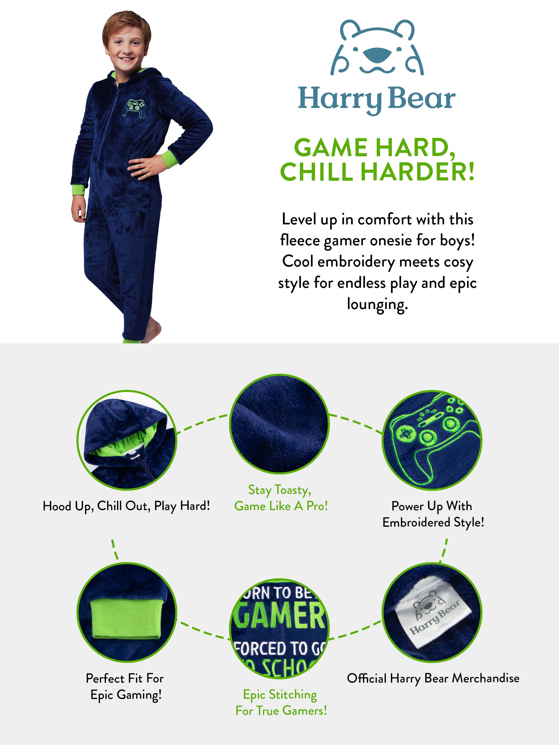 Harry Bear Gaming Onesie | Piżamy Gamingowe Dla Chłopców | Kombinezon Dla Graczy Chłopców