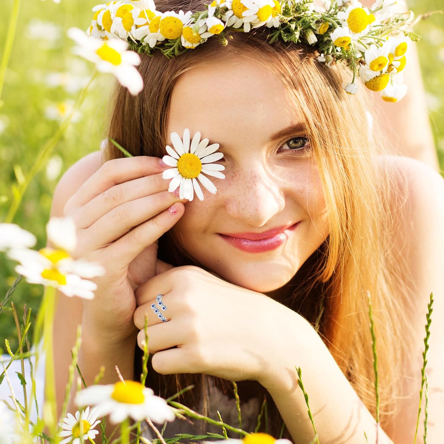 LYTTMAB Birthstone Ring Daisy Ring Sunflower Ring For Women, Sterling S925 Silver Birth Flower Ring, I Think Of You Every Daisy Ring, Sunshine Ring Spoon Ring, Open Ring, Adjustable Ring - Image 8