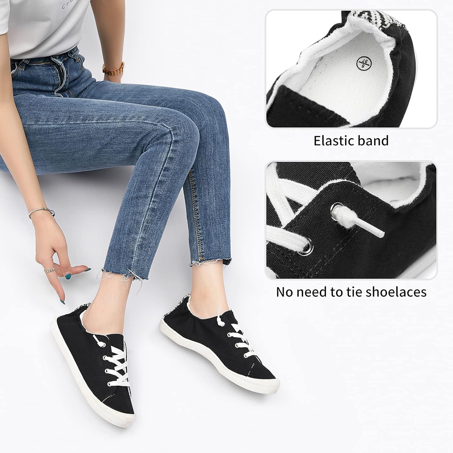 BENPAO Womens Canvas Slip On Shoes White Black Fashion Sneakers Loafers Shoes for Women - Image 4