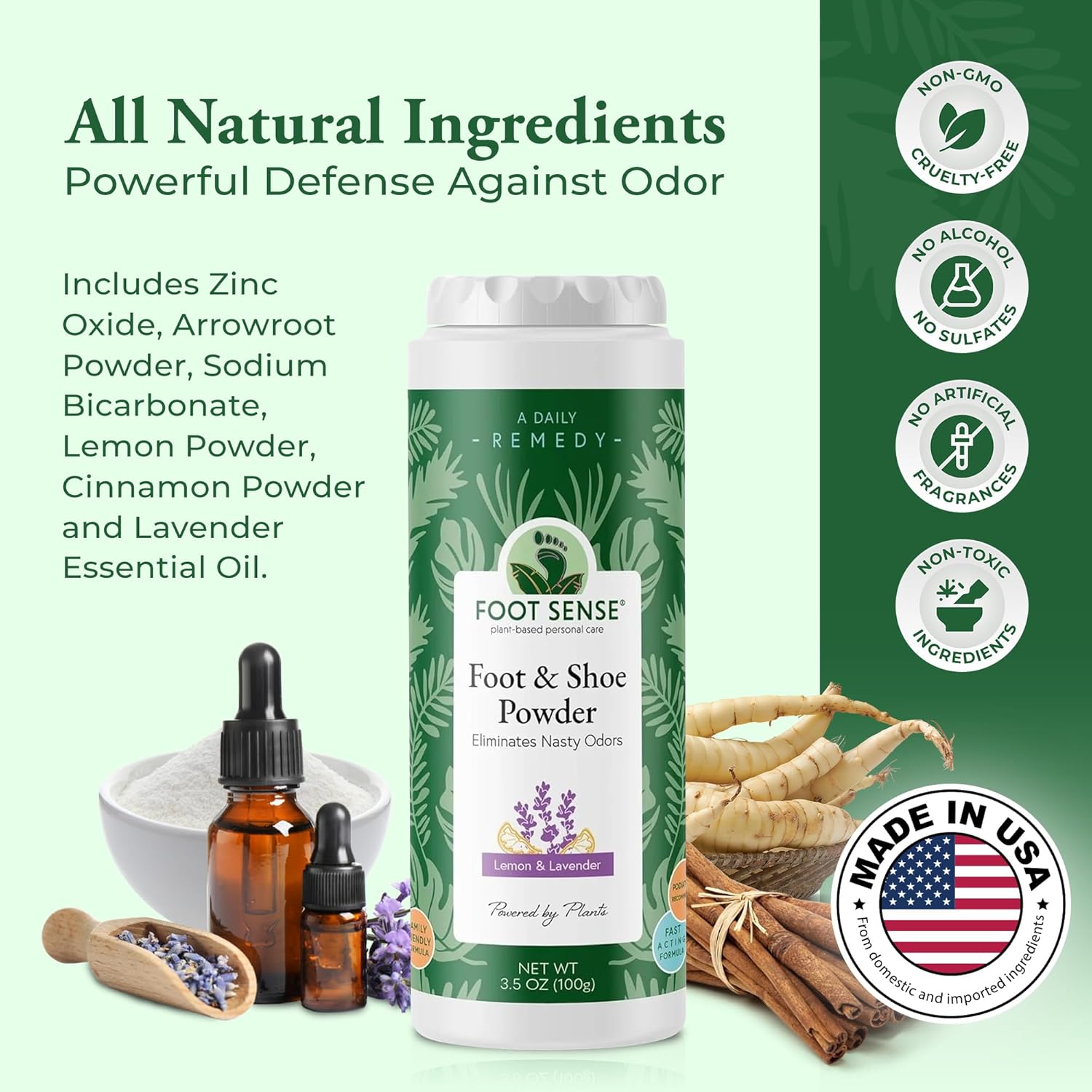 FOOT SENSE All Natural Foot & Shoe Powder, Foot Deodorant, Talc-Free, Odor Eliminator, Disinfects & Deodorizes, Long-Lasting up to 6 Months Safe for Men, Women, Kids, Athletes, 100g (2 Pack) - Image 3