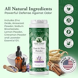 FOOT SENSE All Natural Foot & Shoe Powder, Foot Deodorant, Talc-Free, Odor Eliminator, Disinfects & Deodorizes, Long-Lasting up to 6 Months Safe for Men, Women, Kids, Athletes, 100g (2 Pack)
