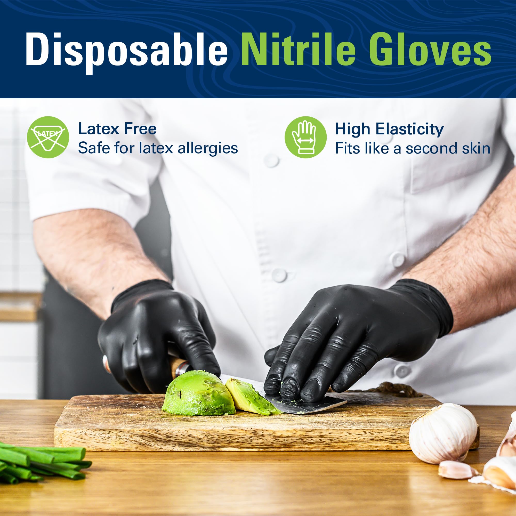 SWIFTLITE Guantes desechables de nitrilo, seguros para alimentos, sin látex, sin polvo, guantes de plástico negro para cocinar, limpiar la casa, preparación de alimentos (100, pequeños)