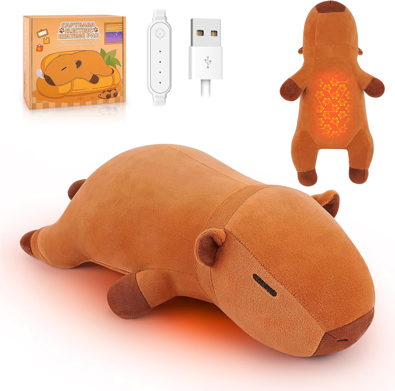 Capybara Heating Pad for Cramps & Menstrual Pain Relief,Cute Stuffed Animal Electric Heating Pad,USB Powered Heated Stuffed Animals,14''Portable Plush for Neck/Back/Shoulder,Gift for Women Wife Girls