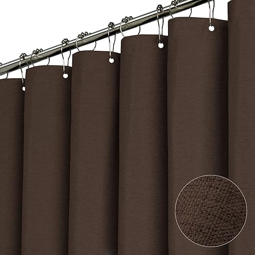 BTTN Brown Shower Curtain Linen Textured Heavy Duty