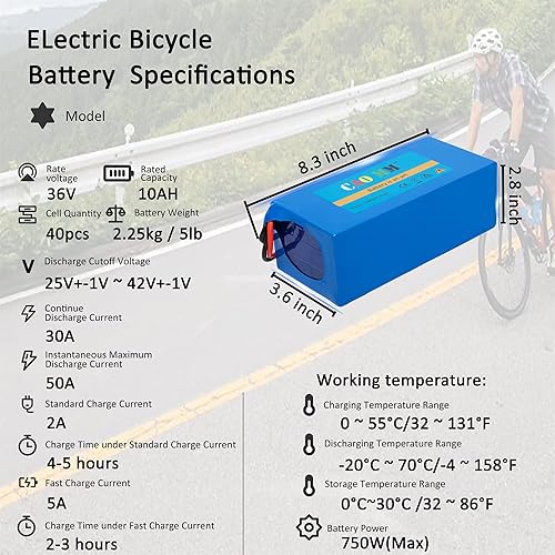 Miniatura 2 de Batería de litio de 36 V, 10 AH, 10000 mAh, batería de iones de litio LiFePo4 para motor eléctrico de 350 W, 500 W, 750 W, carrito de golf con