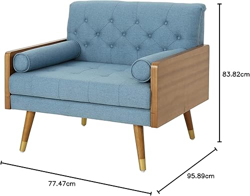 Miniatura 20 de Christopher Knight Home Greta Mid Century - Silla de club de tela moderna, color beige, nogal oscuro, 30.5 pulgadas de profundidad x 37.75 pulgadas