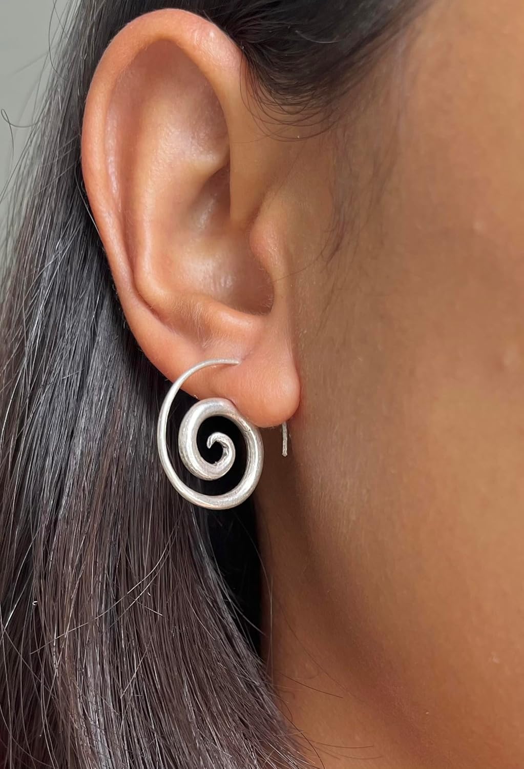 Sterling Silver small Spiral Minimalist Earrings, Simple Rustic Handmade Tribal Spiral Hoops Earrings for Women or Men