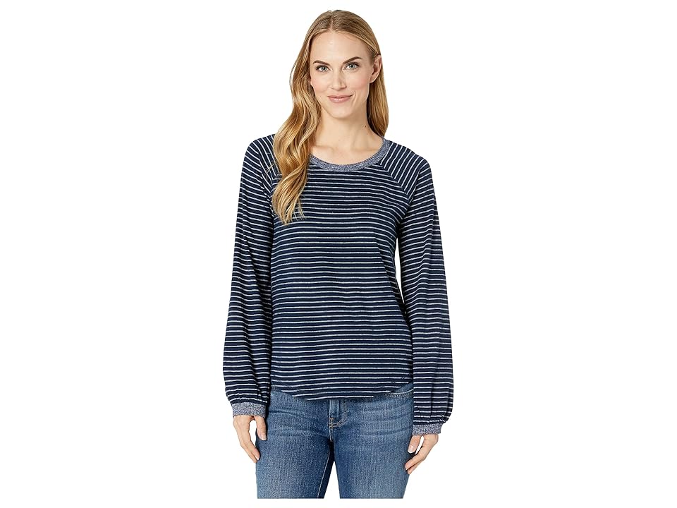 

Lucky Brand Balloon Sleeve Stripe Top (Navy Stripe) Women's Clothing