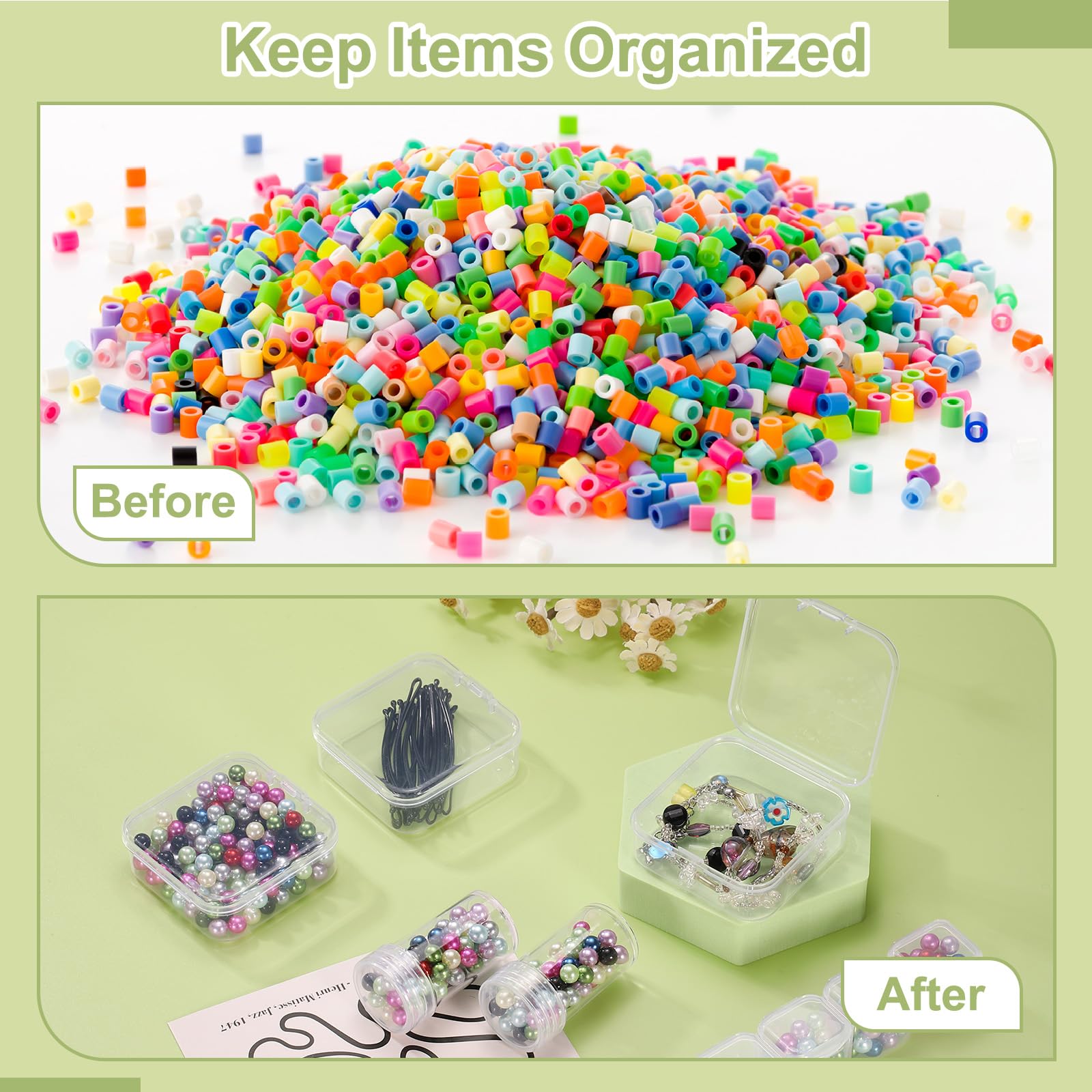 QUARKZMAN Perlen Sortierbox Diamant Kunst Behälter 2 Stück Rechteckige Plastik Aufbewahrungsbox 120 Stück Mini Klare Perlen Aufbewahrungsboxen Mit 132 Stück Aufklebern