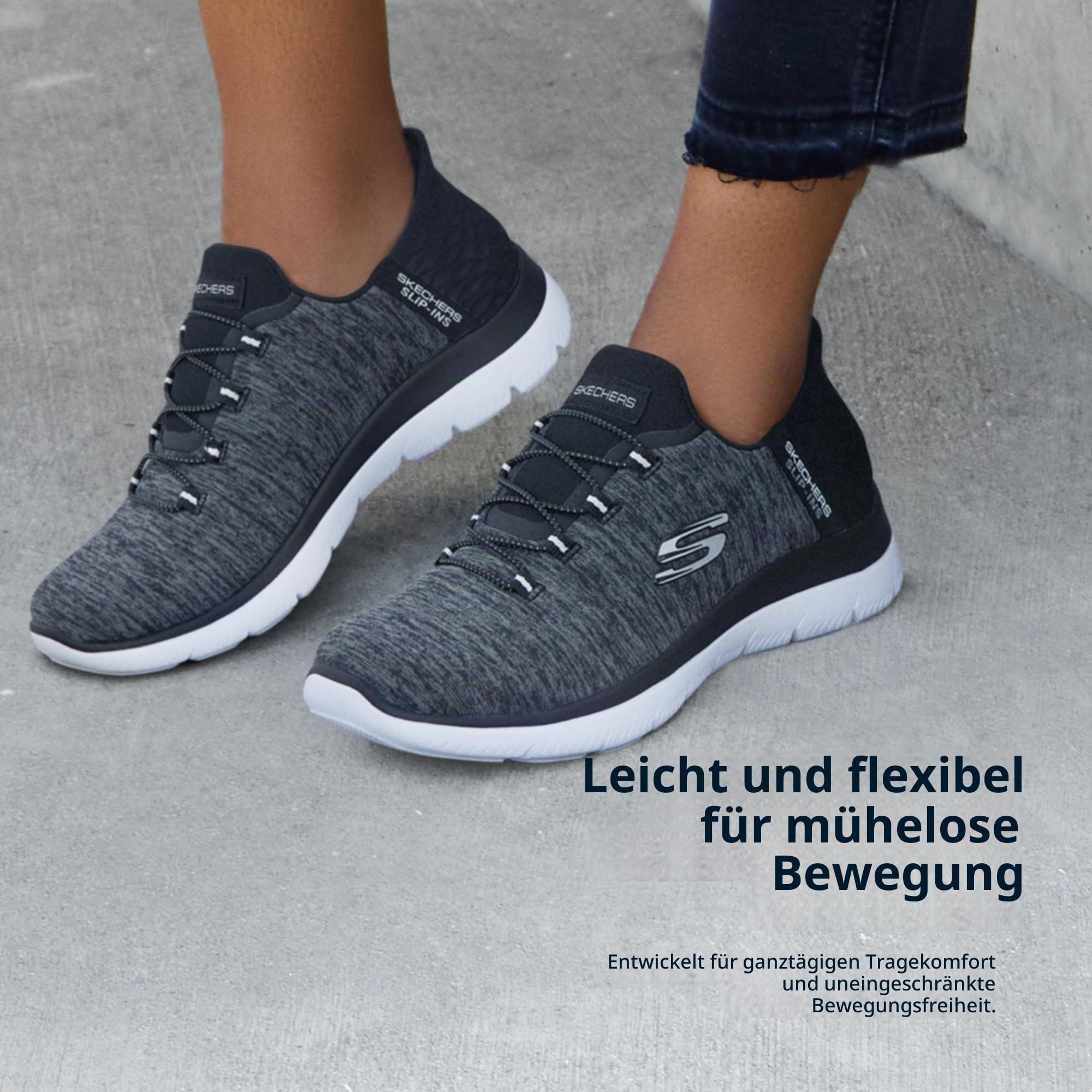 Skechers Damen Summits Dazzling Haze Slip-InTurnschuhe, Black Mesh/White Trim, 40 EU Large – Ansicht 4