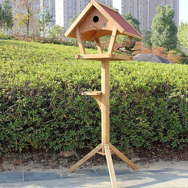 Bird Tables for The Garden Wooden Birds Feeder Feeding Station with Asphalt Shingles Roof Bird Feeders Sturdy for Pigeon Birdhouse Weather Proof
