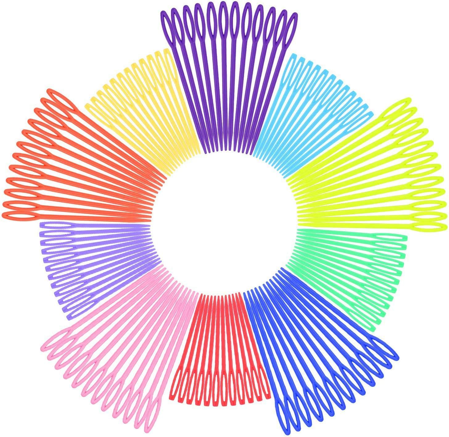 200pcs Plastic Sewing Needles, iFergoo 3.5" Colorful Large Eye Crafts Needles and 2.75"Kids Safety Learning Needles for DIY Sewing Handmade Crafts, Kid Weave Education (200pcs in 10 Colors)