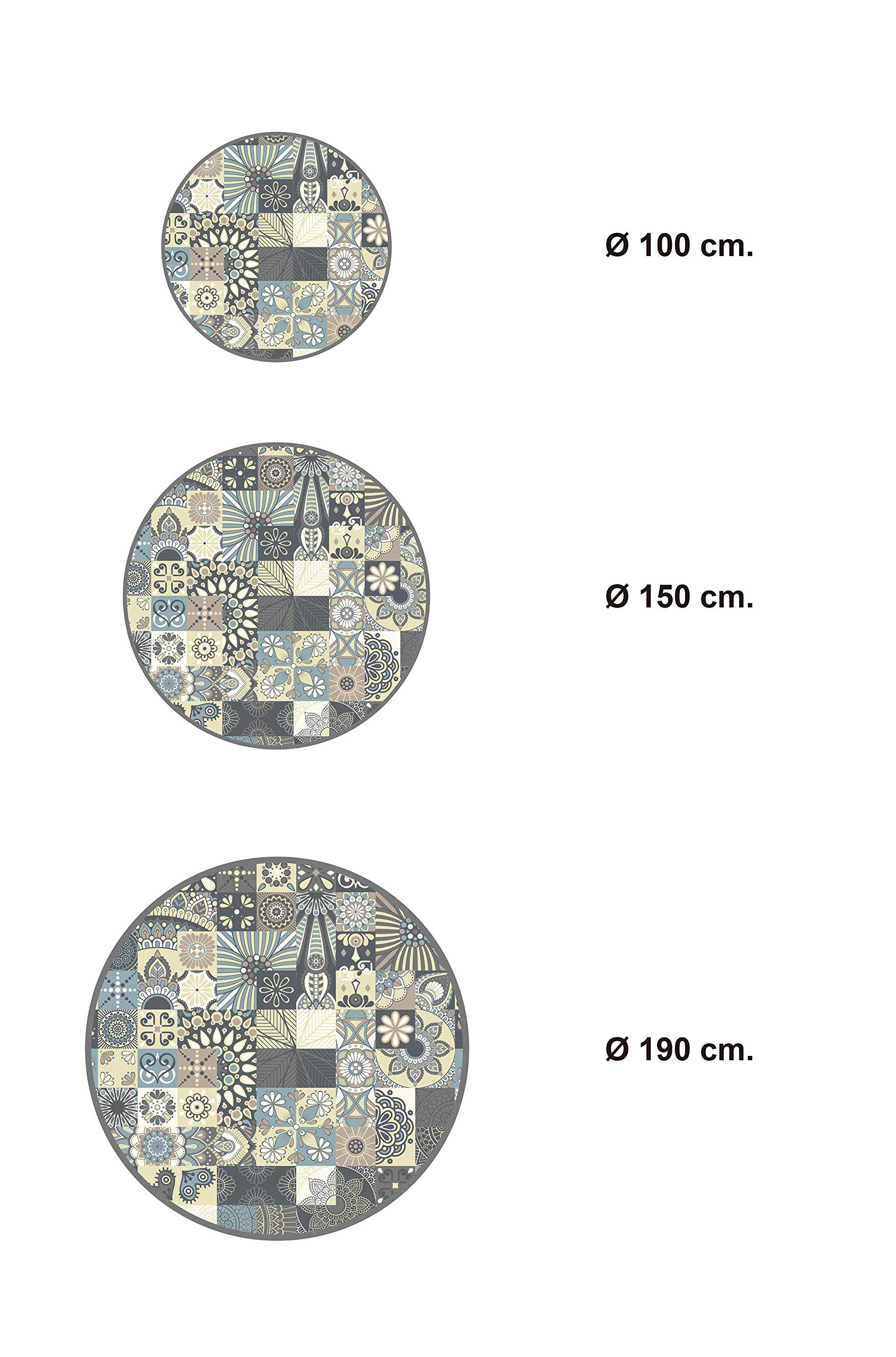 Panorama Tapis Vinyle - Modèle Carreaux Ciments Bleu Rond 100x100 cm - Différentes Tailles - Deco Maison, Cuisine, Chambre et Exterieur