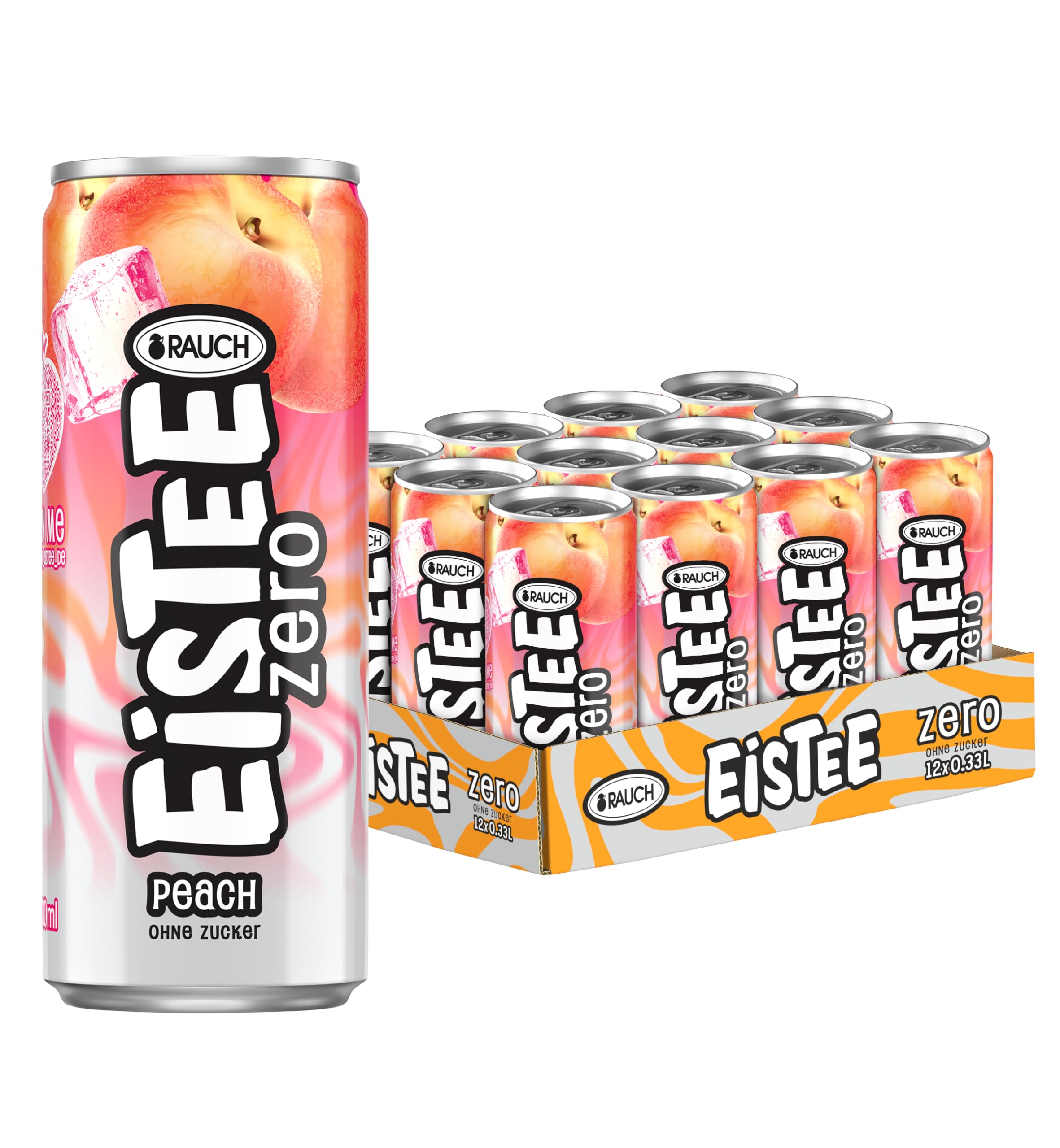 RAUCH Eistee Zero Peach - Erfrischender Eistee mit Peachgeschmack - Optimal für Tee-Trinker und Durstlöscher - Zuckerfrei und kalorienarm - Aus Schwarztee und Hagebutte 12x 330ml Dosen