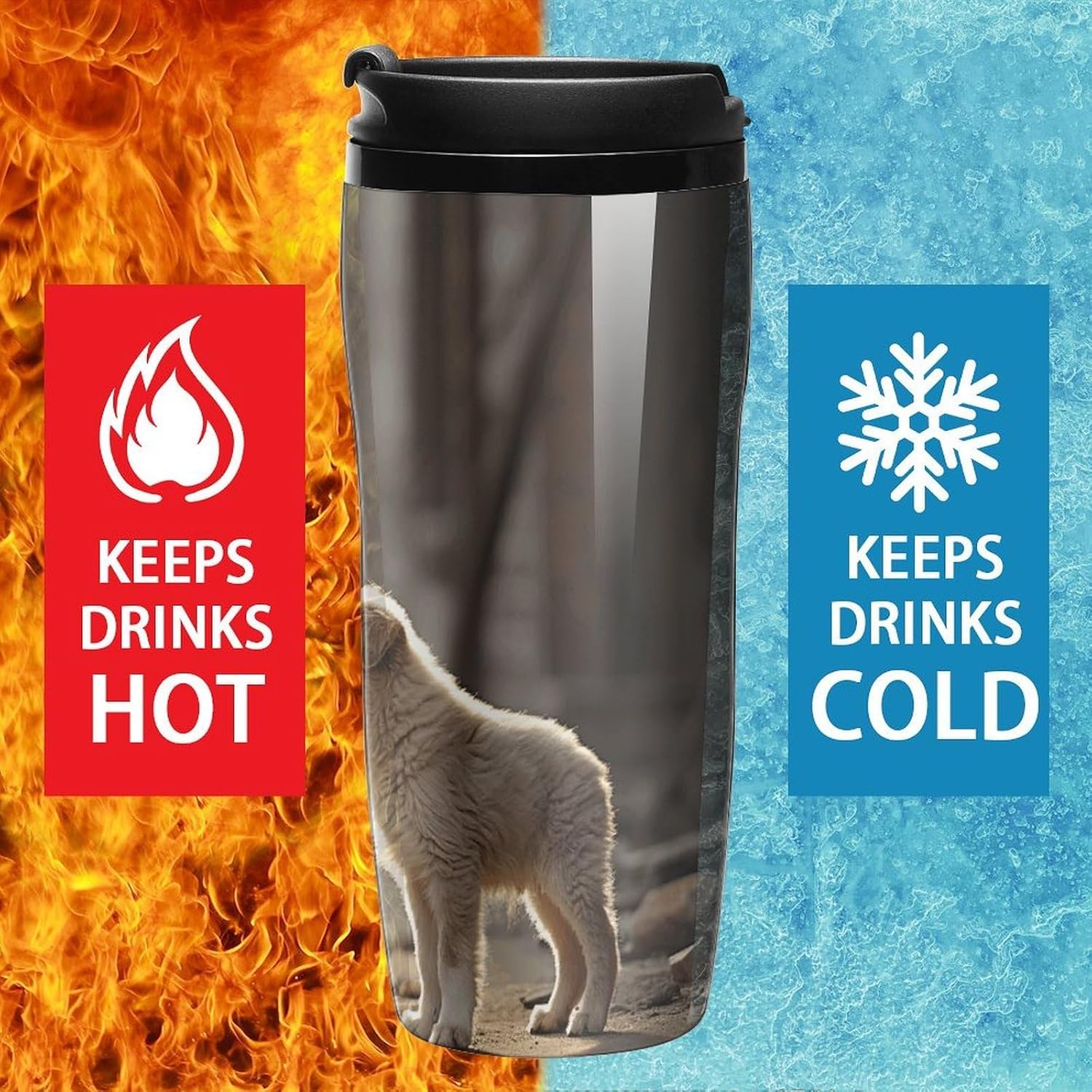Cute Dog And Horse Coffee Cup Reusable Portable Water Bottle with Double-Walled Plastic,Coffee Mug for Hot & Cold Drinks, Cup Holder Friendly 350ml