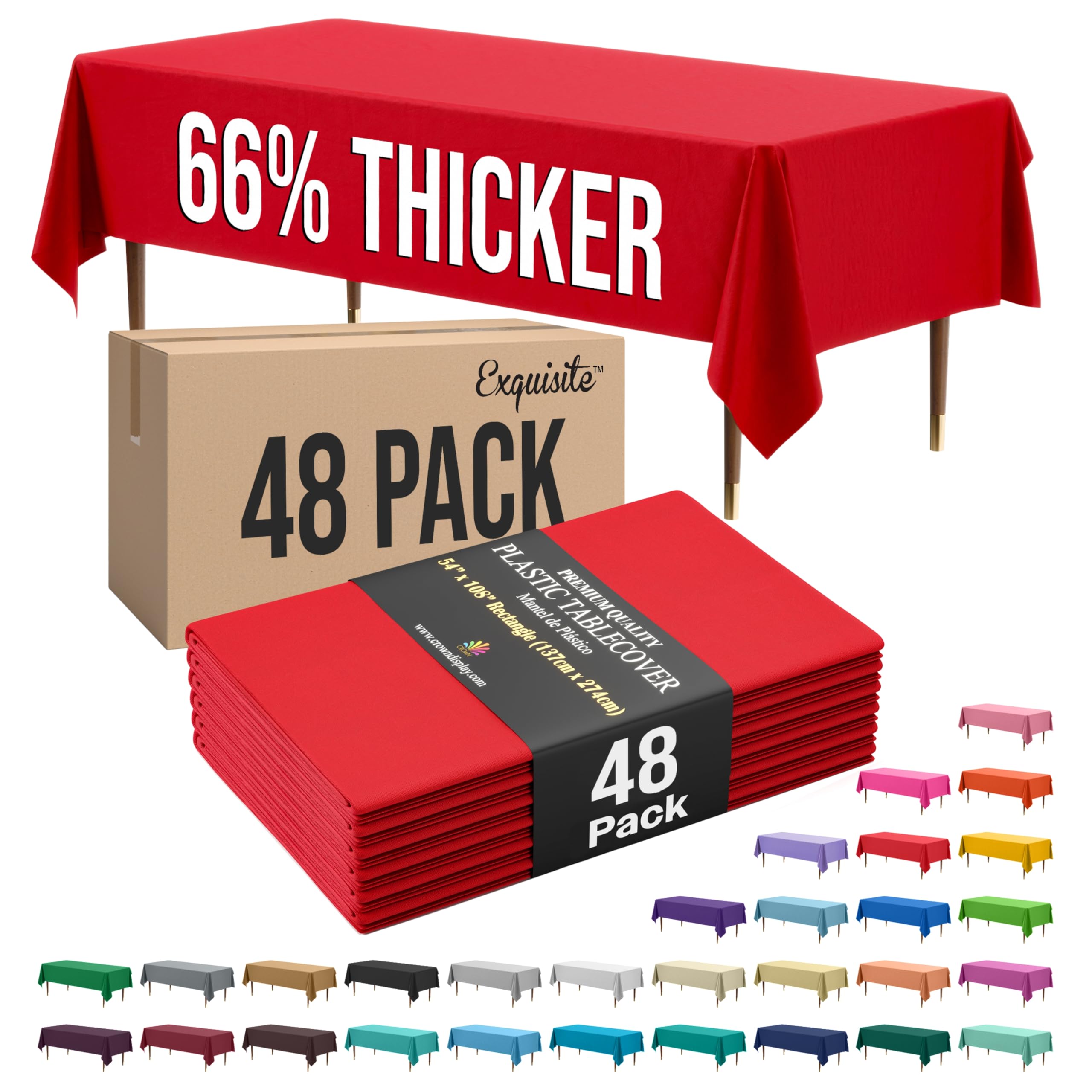 Exquisite 66% Thicker Red Rectangle Tablecloth 54"x108" - 48 Pack