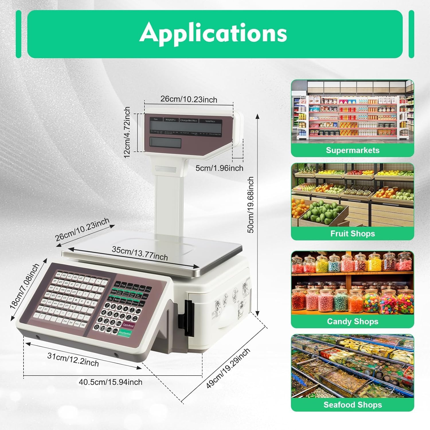 Balanza Comercial con Impresora Térmica Doble, Balanza Electrónica De Precios con Precisión De 5 G Y Pantalla De Código De Barras para Comercios Minoristas, Supermercados Y Carnicerías.