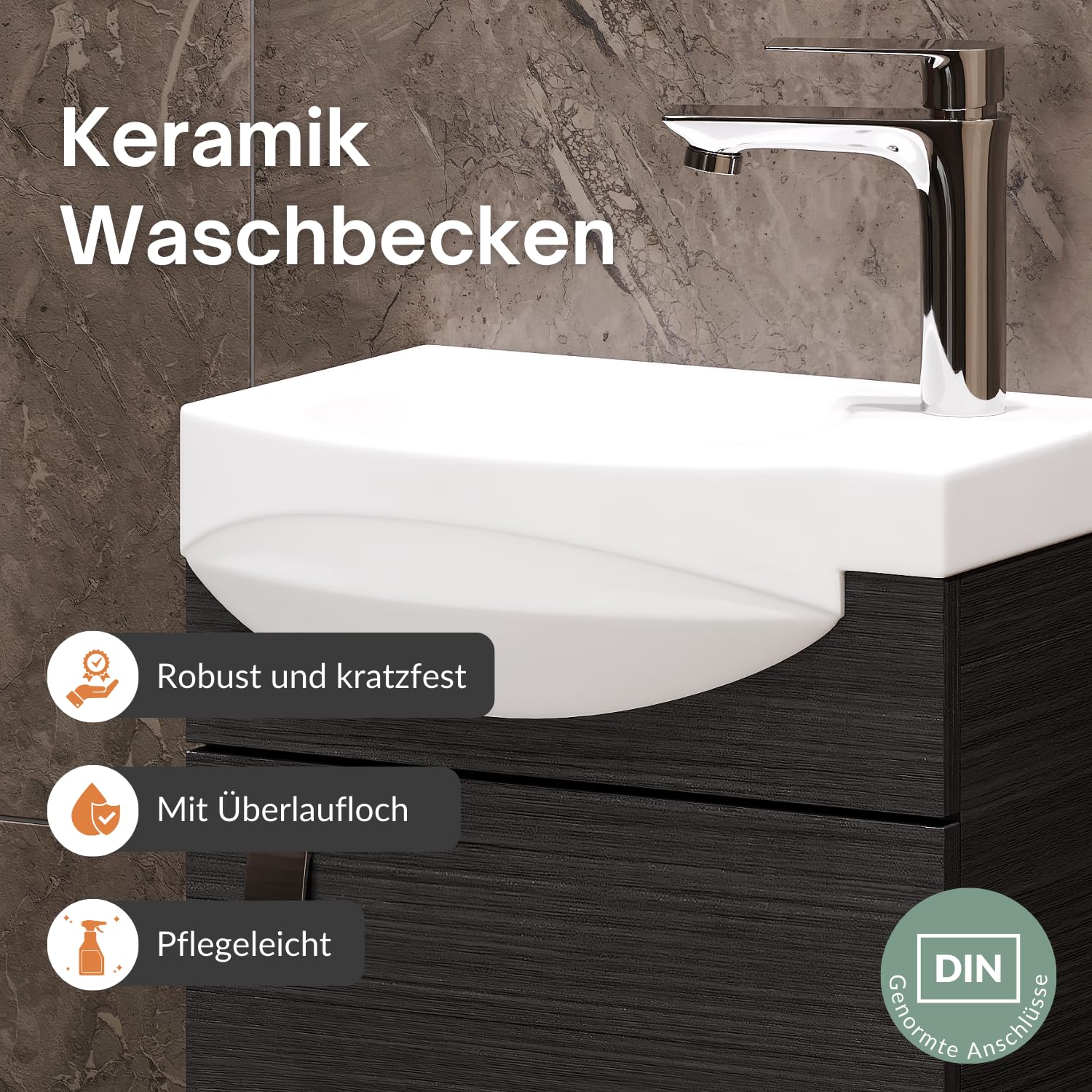 Planetmöbel Badmöbel Set Waschtisch mit Unterschrank 40 x 60 x 29 cm, Spiegel mit Beleuchtung 50 x 90 cm für Badezimmer, Gäste WC & Bad, Anthrazit