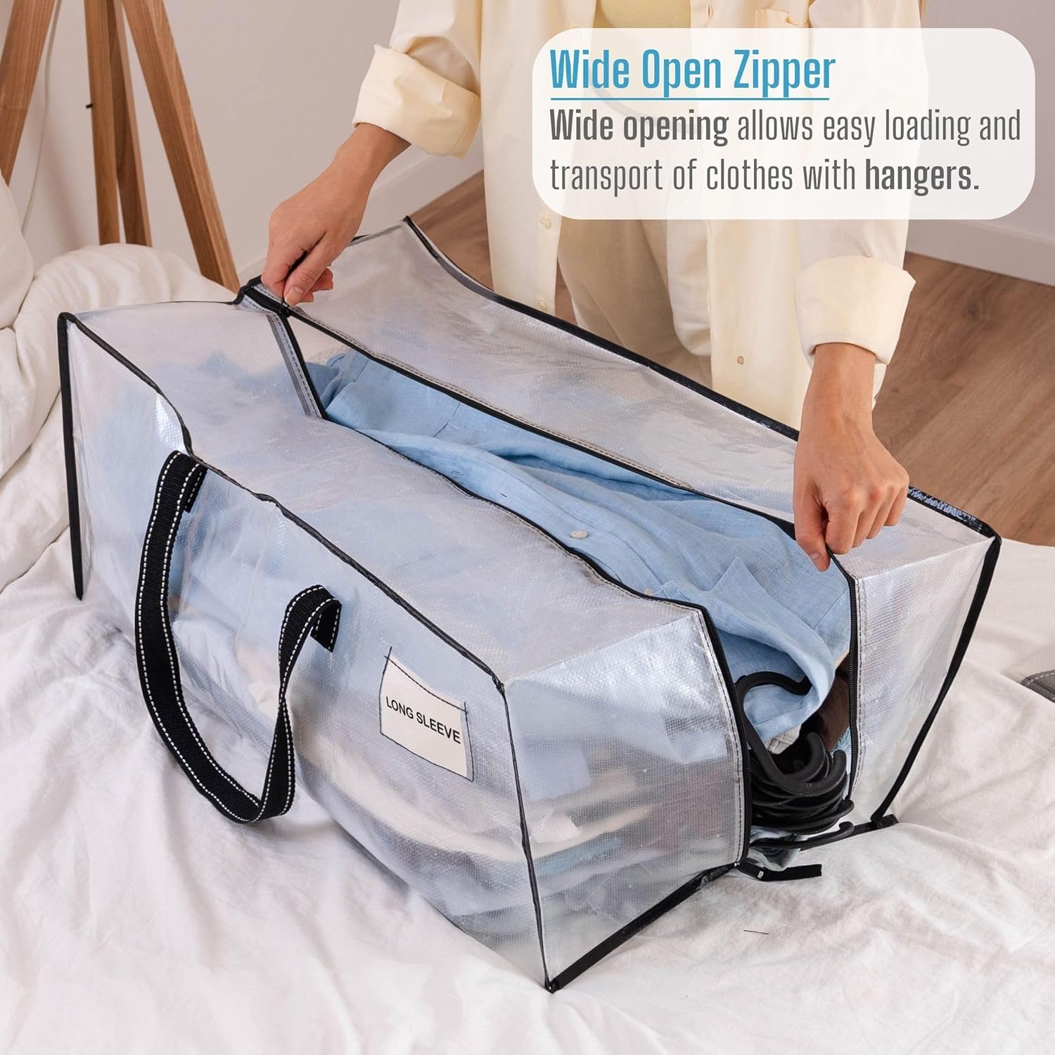 VENO 8 Pack Heavy Duty Moving Bags, Christmas Storage Bins with Lids, Clear Design, Alternative to Moving Boxes, Storage Bags for Clothes, Blankets, Comforters, Pillows, Camping (Clear, 8 Pack) - Image 2