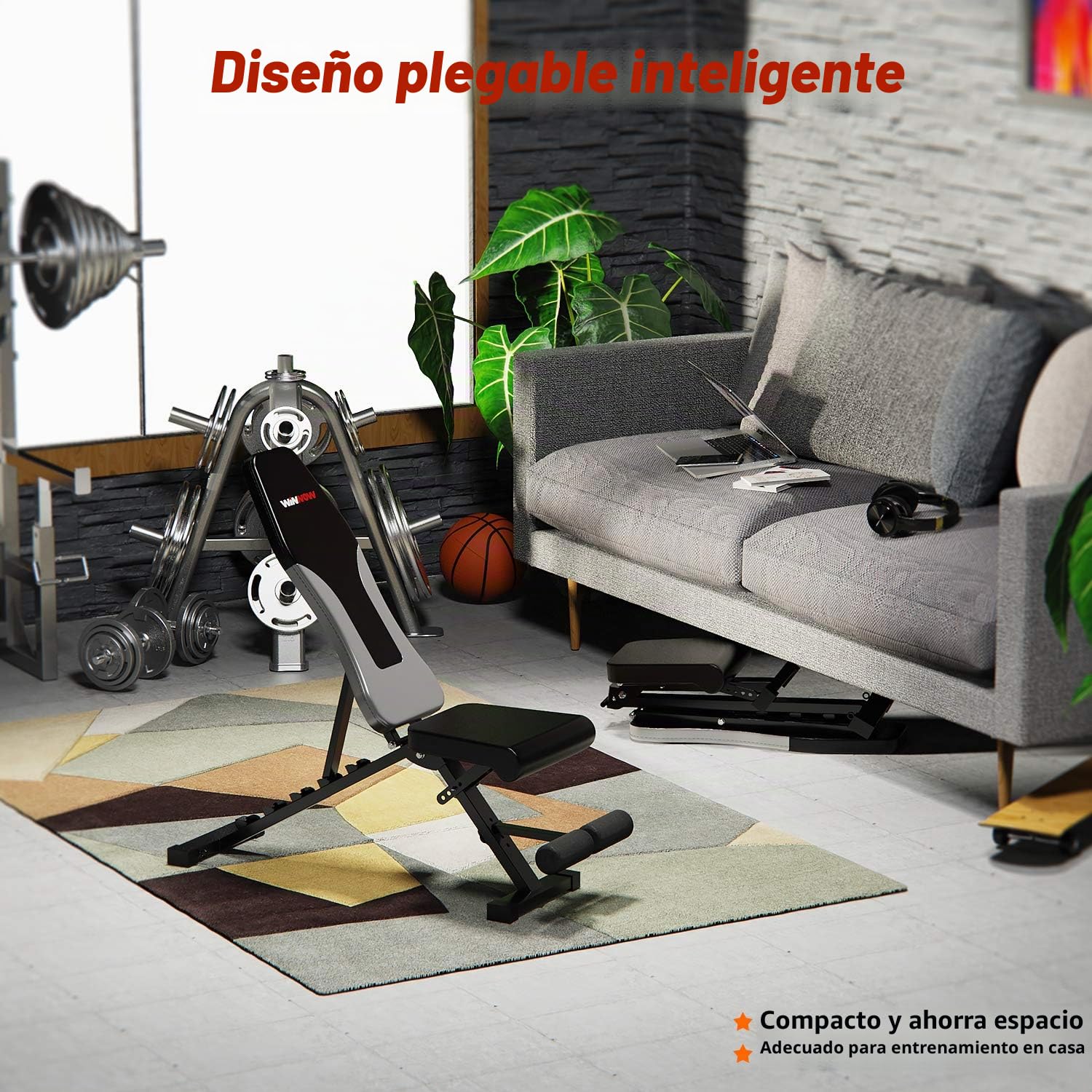WINNOW Banco de Pesas Ajustable Banco de Entrenamiento Plegable para el Hogar Banco Plano Inclinado Invertido Banco de Musculación Multiuso …