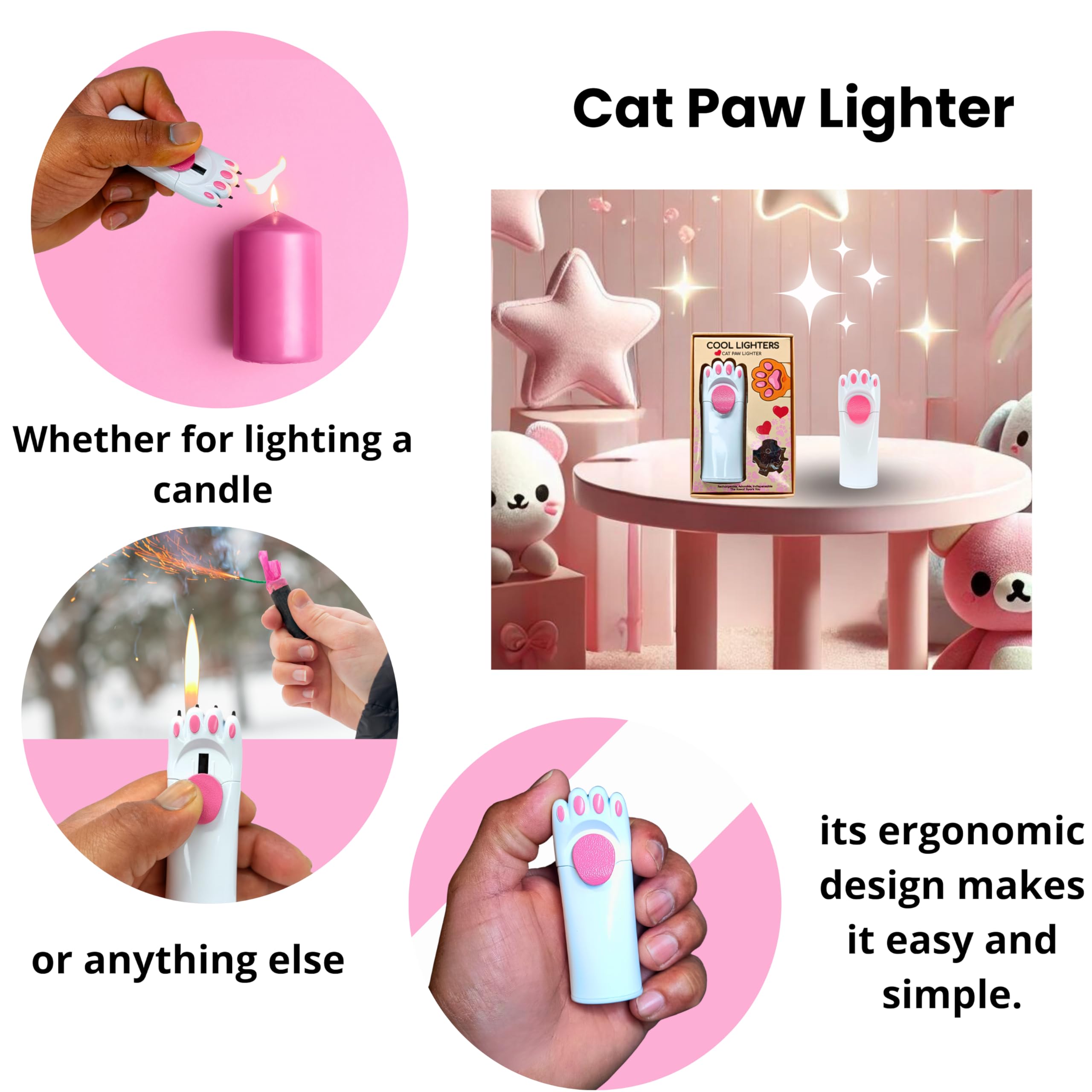 COOL LIGHTERS - Cat Paw Lighter - Cute Lighters for Women, Cat Gifts for Cat Lovers and Kawaii Accessories, ideal Cat Gifts for Women, Unique Lighters, Gas free, Funny Lighters, Cute Pink Lighter