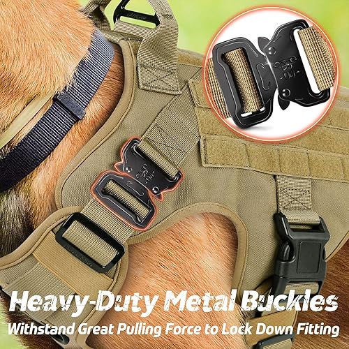 Miniatura 3 de rabbitgoo Arnés táctico para perros medianos, arnés militar para perros con asa, chaleco de servicio sin tirones con paneles Molle y bucle, arnés